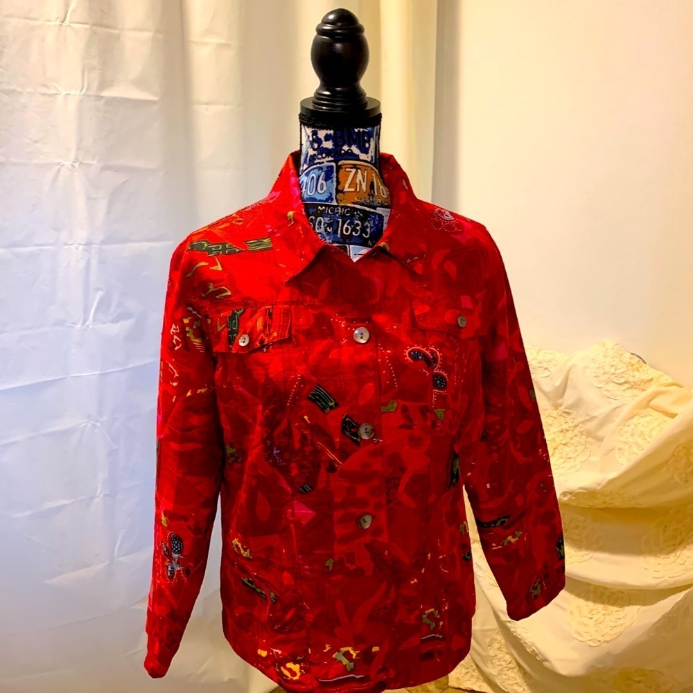 Coldwater Creek PL Red Design lined Silk Jacket - Picture 5 of 5